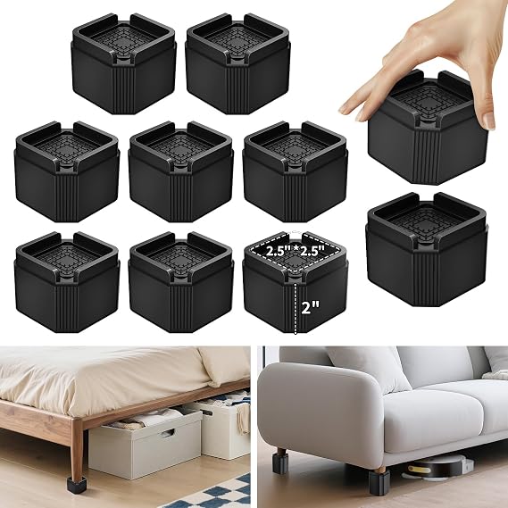 8 Pack Furniture Risers Adjustable Bed Risers Lift 2, 4, 5.9 Inch | Desk Leg Risers Heavy Duty Table Risers Stackale Couch Risers for Bed, Sofa, Desk, Dresser, Couch Supports up to 2000 Lbs