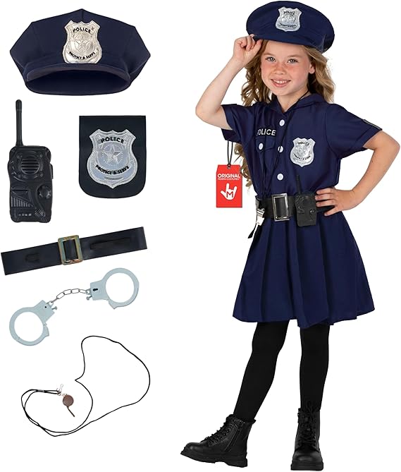 Morph Police Officer Costume For Girls, Cop Costume For Girls, Girl Police Officer Costumes Blue, Kids Halloween Costumes