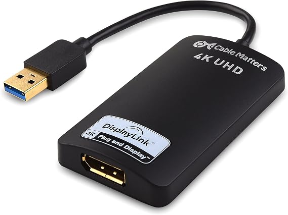 Cable Matters USB to 4K DisplayPort Adapter, USB to DP for Windows/macOS