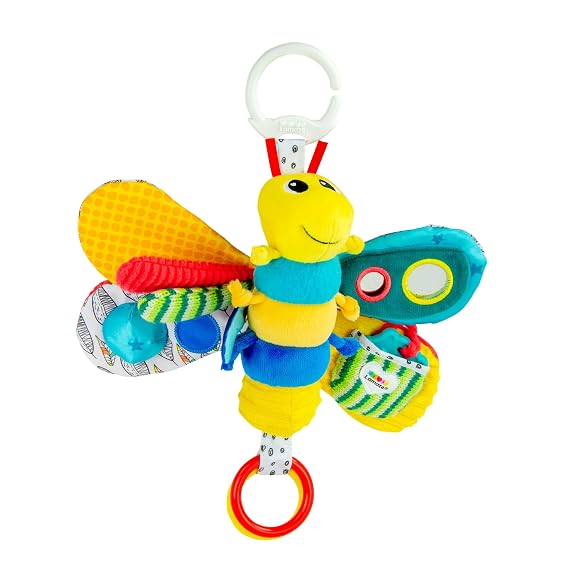 Lamaze Clip On Car Seat and Stroller Toy - Freddie the Firefly - Includes Lady Bug Teether - High Contrast Sensory Crinkle Toys for Babies - Infant Travel Toys - Ages 0 Months and Up