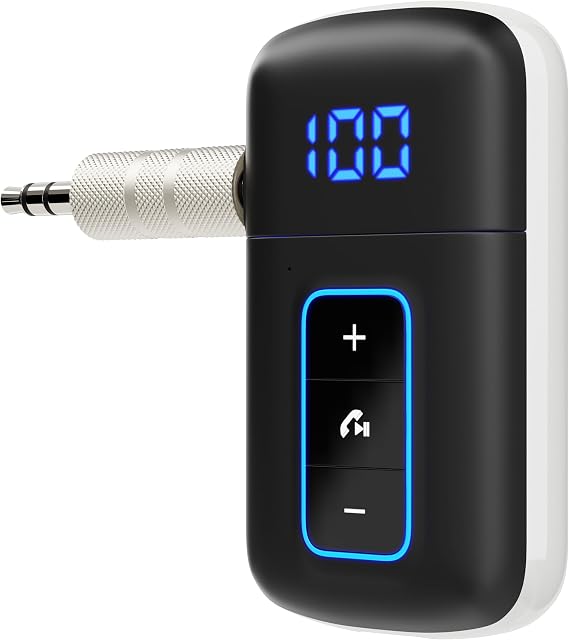 Bluetooth 5.3 AUX Receiver for Car, LED Screen, Noise Cancelling