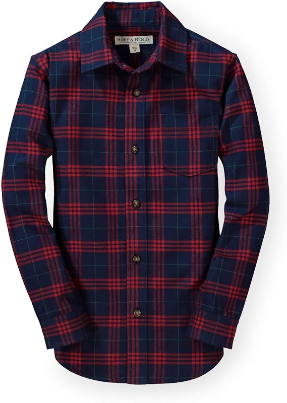 Hope & Henry Boys' Long Sleeve Brushed Cotton Flannel Button Down Shirt