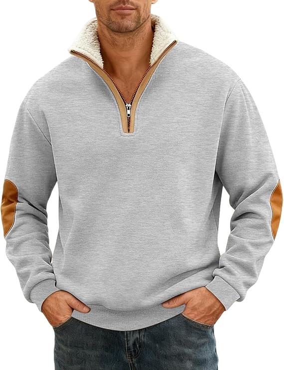 Men's Fleece Sweatshirts Vintage Quarter Zip Pullover shirt Casual Long Sleeve Sweatshirt warm tops