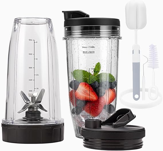 Blender Cups Replacement Parts For ninja,2-Pack 24oz Blender Cups with Sip & Seal Lids,7 fins Blender Replacement blade Compatible with Ninja BN401 BN751 BN801 BL480-30 BL642-30 BL682 BL687 NN102