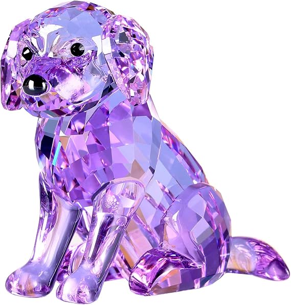 DOJOZ Crystal Labrador Dog Puppy Figurine Animals Lovely Craft Home Decor Ornaments Collectible Birthday Gifts (Purple)
