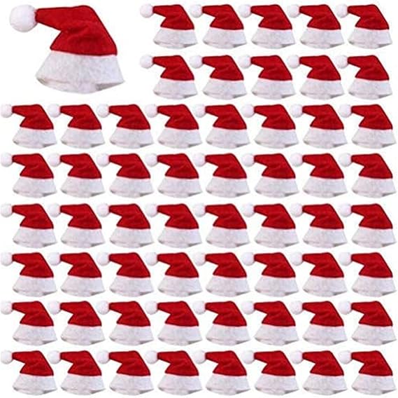 Mini Christmas Santa Hats - 60 Lollipop Candy Cover Hats, 2.36x1.0Inch, Holiday Party Supplies