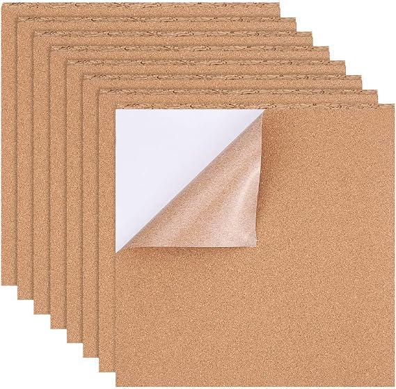 BENECREAT 12 Pack Self-Adhesive Cork Sheets(1mm thick) Cork Tiles Cork Mat 11.8x11.8Inch with Adhesive Back for Wall Decoration, Party and DIY Crafts