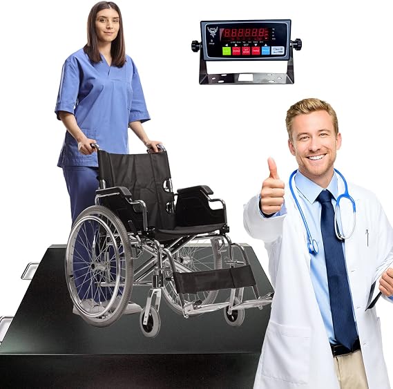 PEC Portable Wheelchair Scale/Digital Medical Scale with Dual Ramp, Side Handles and Wheels for Easy Moving, 31"x 31" Large Platform, Capacity 1000 x 0.1 lb