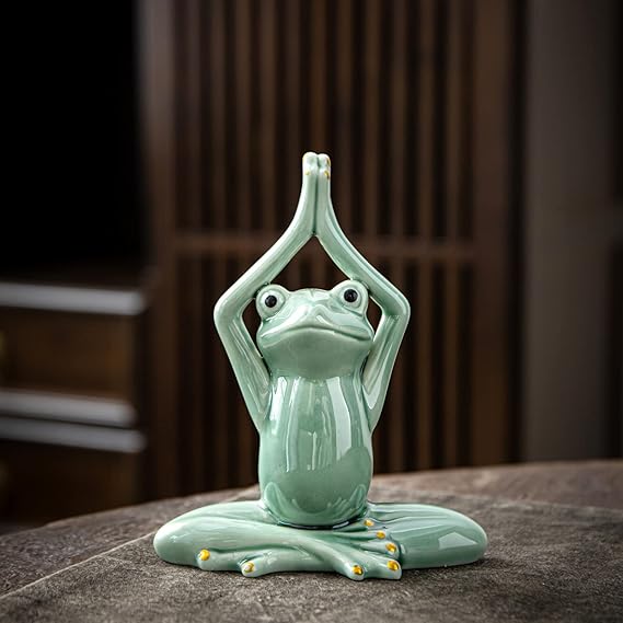 OwMell Ceramic Zen Frog Decor, Yoga Pose Meditation Frog Staute Figurine