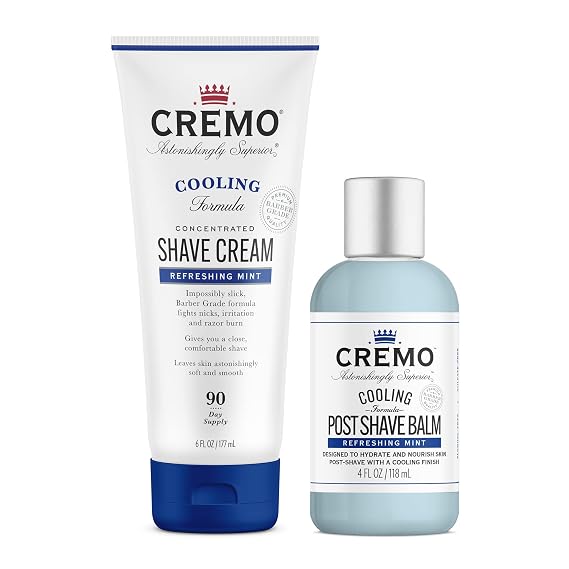 Cremo Men's Beard Care Bundle - Barber Grade Cooling Shave Cream, 6 Fl Oz + Cooling Post Shave Balm, 4 Oz