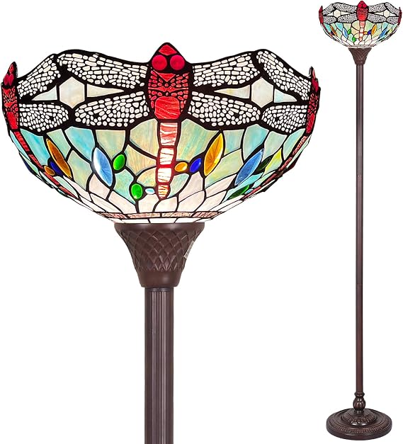 Capulina Tiffany Lamp Fine Sky Dragonfly Stained Glass Torchiere Floor Lamp