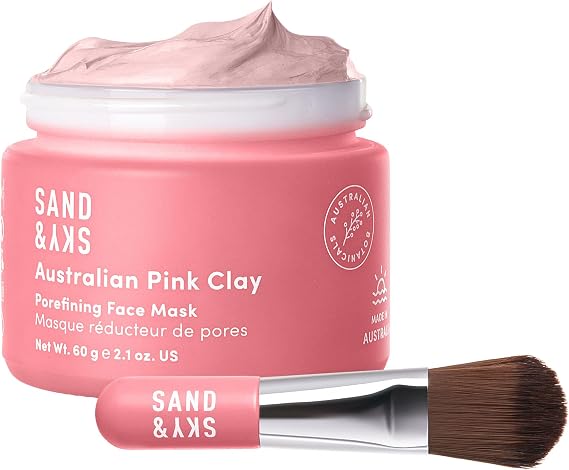 Sand &amp; Sky Australian Pink Clay Detoxifying Face Mask with Vitamin C &amp; Antioxidants - Pore Clearing Clay Mask for Blemish-Prone Skin, Fades Hyperpigmentation &amp; Evens Tone