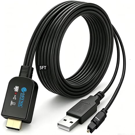 eSynic 192khz HDMI eARC/ARC to Optical Audio Extractor Cable Plug & Play | with HDMI&1.5M Fibre Cable, for Dolby Digital 5.1, DTS 5.1, PCM Format, Integrated Cable, for TV to Soundbar, Not for CEC