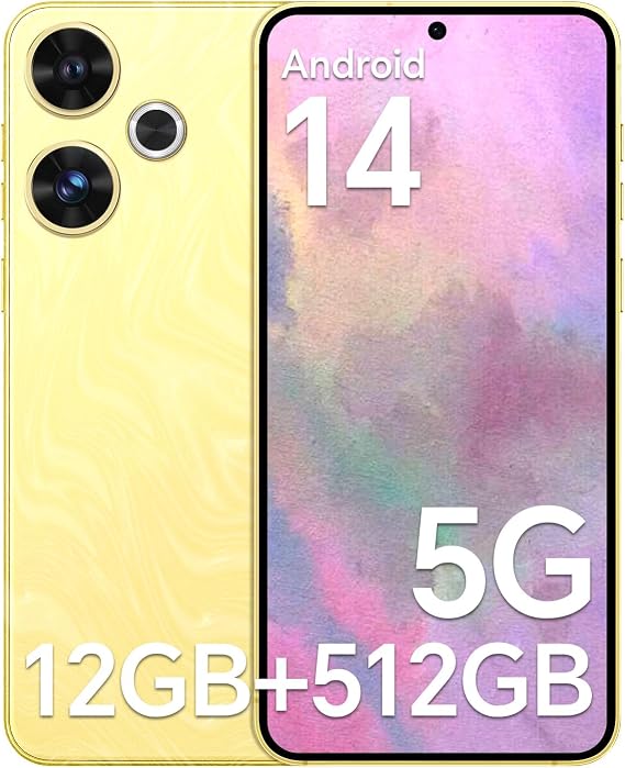 5G Unlocked Phones, H19 Android Smartphone, Android 14 Unlocked Cell Phone, 6.8" HD Screen, Snapdragon 888, 12GB+512GB, 48+108MP Camera, 5000mAh Battery, Dual SIM, GPS, WiFi