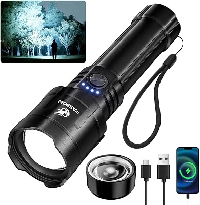 Rechargeable Flashlights High Lumens with Ignition Lens,2000 lumens LED Super Bright Zoomable FlashLight with 5 Mode, IPX6 Waterproof Powerful Tactical Flash light for Home,Gift,Outdoor and Emergency