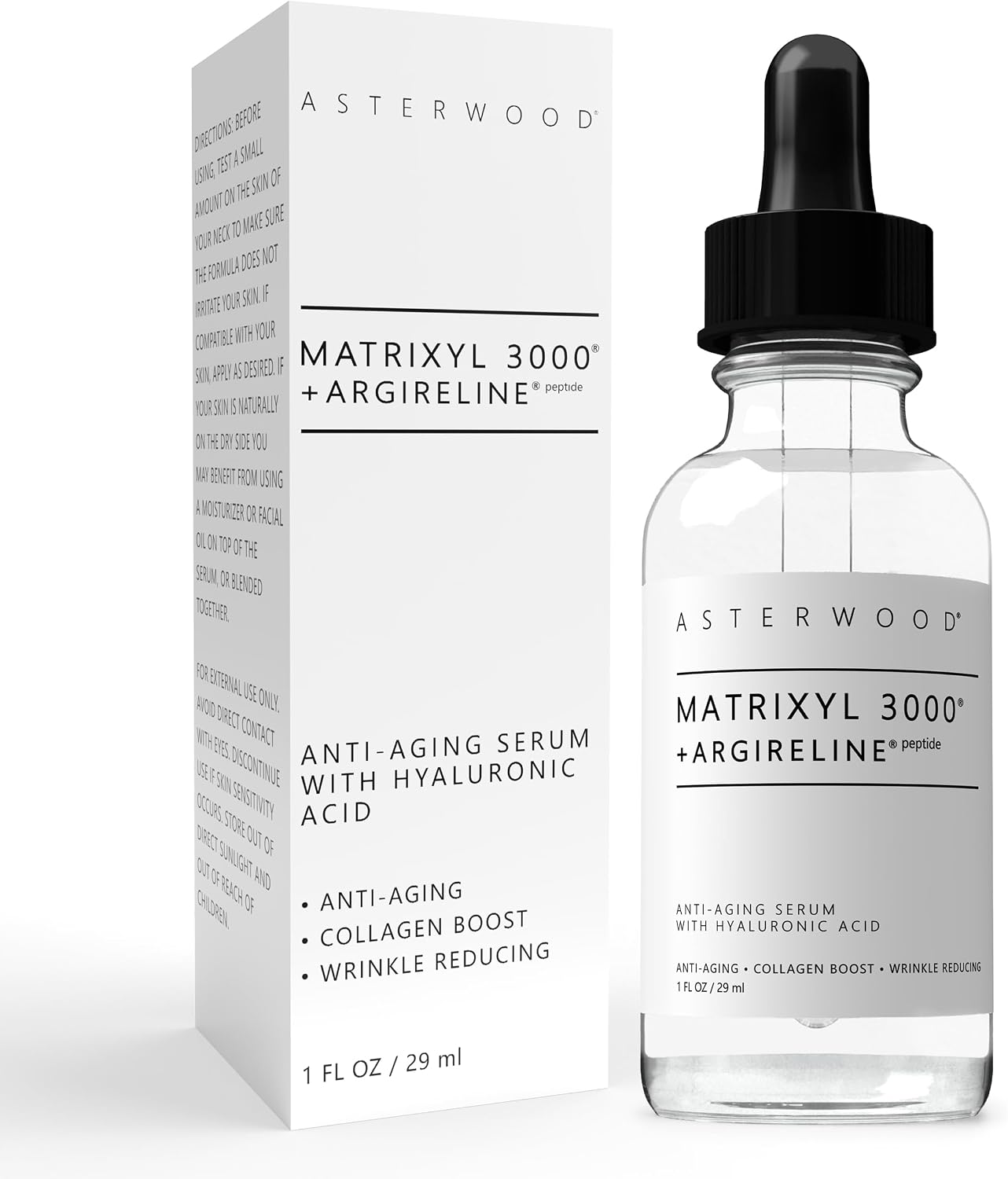 MATRIXYL 3000  ARGIRELINE Peptide 1 oz Serum  Organic Hyaluronic Acid - WrinkleAging Fighting - Powerful Line Remover Collagen Booster ASTERWOOD NATURALS Liquid Face Lift in a Bottle