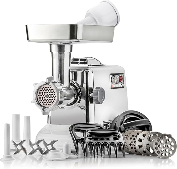 STX International Megaforce 3000 Series 5-in-1 Electric Meat Grinder | 3000W Max | Air Cooled | 3-Speed | Size #12 | 5 Grinding Plates | Stainless Steel Blades | Sausage Stuffer | Kubbe Maker & More