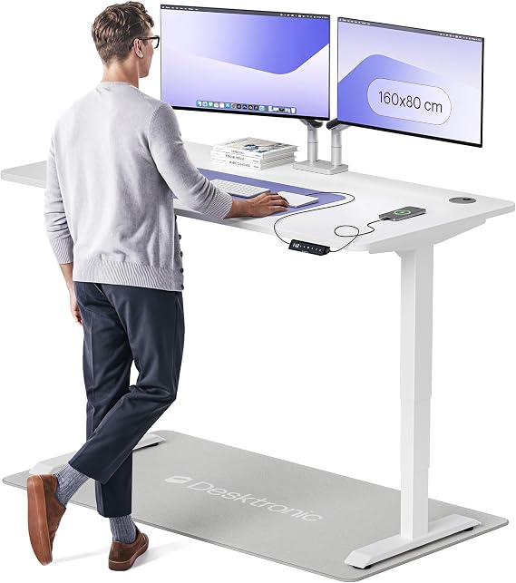 Desktronic HomePro Standing Desk – 160 x 80 cm Height Adjustable Desk with Electric Dual Motor, Touchscreen Controller & Integrated USB/USB-C, 3 Memory Presets