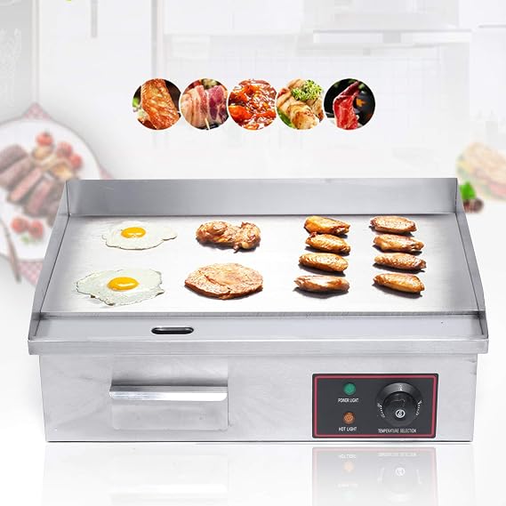 Electric Griddle, 1.6kw Non-Stick Flat Large Countertop Griddle Flat Top BBQ Grill Plate, Stainless Steel Electric Griddles for Commercial Home Kitchen Restaurant Bar