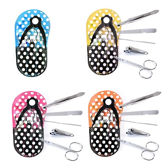 Polka Dot Flip Flop Design Manicure Sets Spa Party Favor Nail Set Bulk 4 Kits with Gift Bag