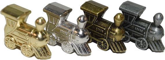 Regal Games - Mexican Train Domino Replacement Metal Marker Trains - for Mexican Train Domino Game - Gold, White Gold, Antique Brass & Gunmetal Black - Set of 4 Metal Trains