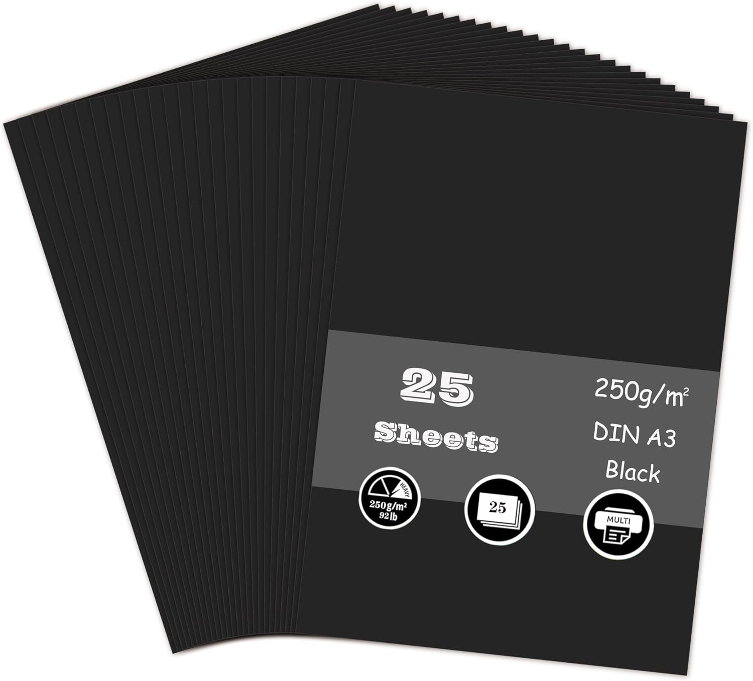 Black Card, A3 Card 250GSM Thick Card Stock for Cards Making, Scrapbook, Office Printing and Arts or Crafts DIY 25 Sheets