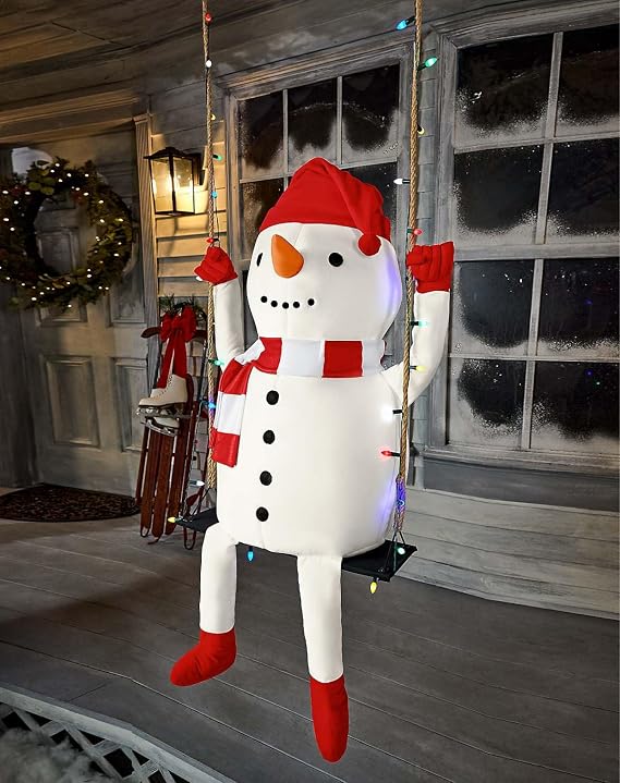 Spirit Halloween Spirit Christmas 3 Ft 10 in Swinging Snowman Animatronic, Animated Decoration, Plays Holiday Instrumental, Multicolor