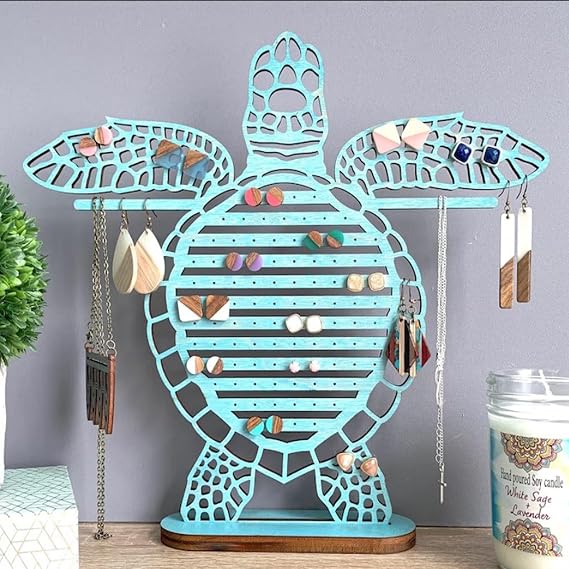 belupai Earring Organizer,Turtles Shape Earrings Holder Stand,Necklace and Bracelet Hanger,Wooden Jewelry Stand Earring Rack Earring Display Stand for Girls,Women