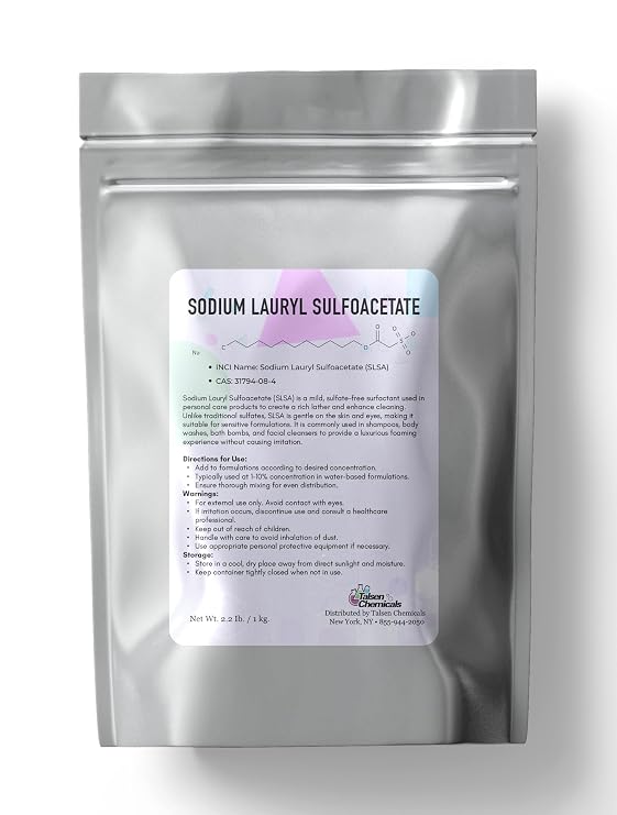 Sodium Lauryl Sulfoacetate Cosmetic Grade SLSA 2.2 lb / 1 kg - Organic Gentle Foaming Surfactant for Shampoos, Body Washes, and Bath Bomb DIY Personal Care Supplies by Talsen Chemicals