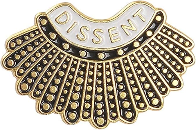 RBG Dissent Collar Lapel Pin Brooch, Ruth Bader Ginsburg Badge Silver Jewelry Notorious RBG Social Justice Equality Women Right for Lawyers Law Students