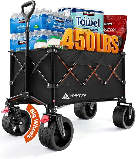 Hikenture Foldable Beach Wagon with Big Wheels for Sand, 450 lbs Capacity