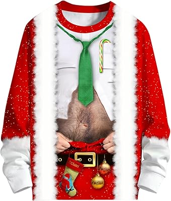 sanatty Unisex Topless Ugly Christmas Sweatshirt Novelty 3D Funny Design Sweater Shirt for Xmas