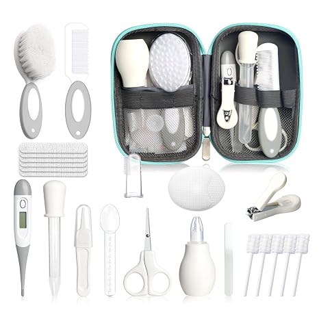 Qunlions life Newborn Baby Health and Care Kit 25 Pieces Improved Safety Baby Care Kit Newborn Nursery Health Care Kit (Grey White)