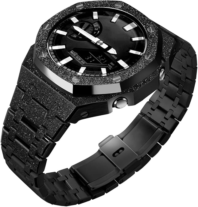 GA2100 Custom Frosted Watch Strap Bezel Case Mod Kit,Steel Band Ring Metal Parts Compatible Oak Compatible With Casioak G shock Watches GA2100/GA2110/GAB2100