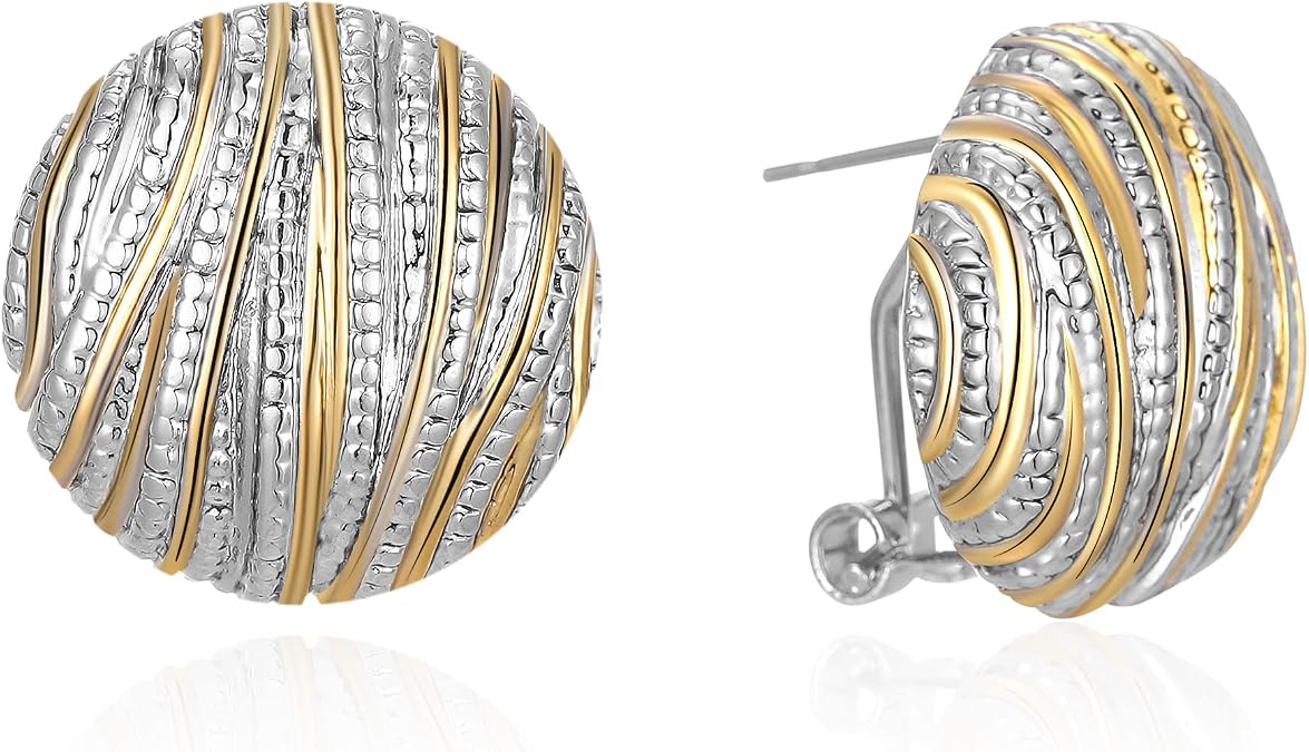 Mytys Two Tone Earrings for Women Gold and Silver Crossover Half Hoop Statement Earring Designer Stud Earrings