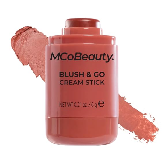 MCoBeauty Blush & Go Cream Stick - Warm Terracotta | Multiuse Buildable Lip & Cheek Blush Color for a Radiant Dewy Glow, Hydrating Face Makeup, Vegan & Cruelty Free