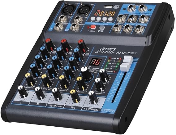 Audio 2000s AMX7321UBT 4-Channel Audio Mixer Sound Board with USB, Bluetooth and Sound Effects