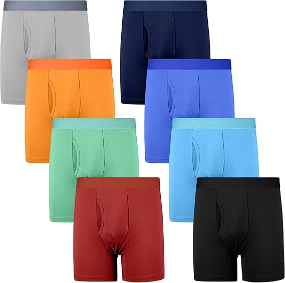 Boys Cotton Boxer Briefs, Soft Breathable Underwear, 8 Pack | Underwear for Kids, Big Boys & Teens 6-17Y, U-Pouch Fly Front, Tagless Comfort, Stay-Put Fit for Daily Wear & Travel