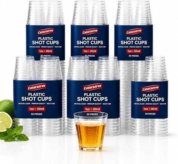 Caterserve Shot Glasses Multi-Use Plastic Crystal Clear Hard Plastic Cups 30ml - 1 oz (300 Cups)