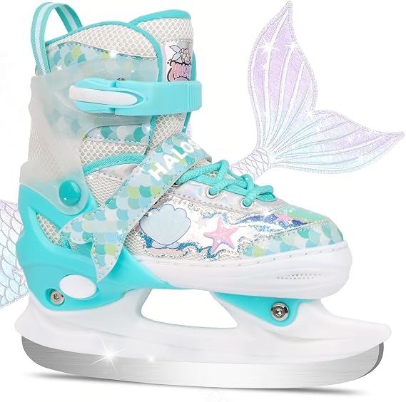 Girls Ice Skates for Kids Boys, Adjustable Kids Skates for Outdoor Indoor Rink, Rainbow Soft and Comfortable Lining Ice Skating Shoes Ages 3-12 Youth