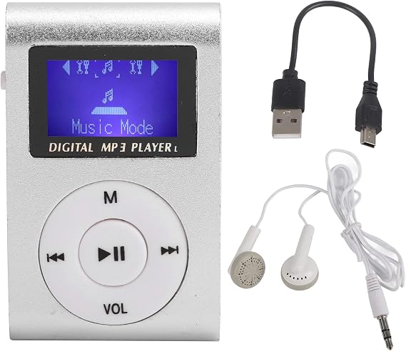 Mini MP3 Player, Portable Music Player, Back Clip MP3, LCD Screen, Memory Card Support for Commuting, Exercise, Traveling Silver