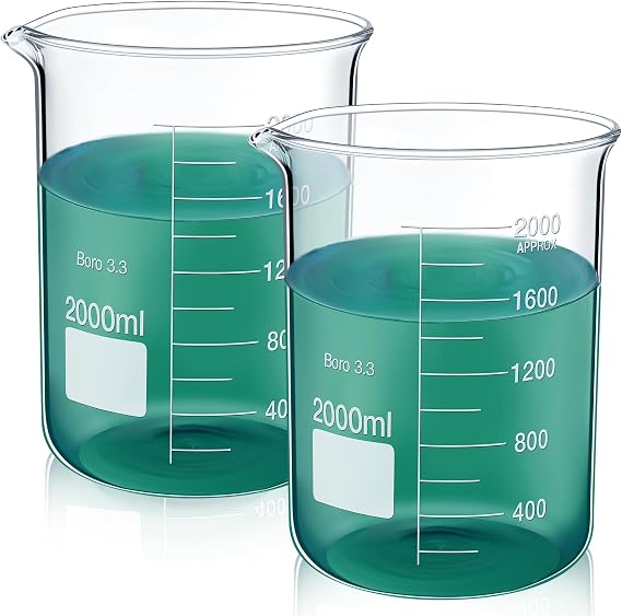 Relaxweex 2 Pcs 2000ml Beaker 3.3 Borosilicate Glass Beakers Lab Beakers