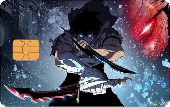 WeebNation Sung Jinwoo - Solo Leveling - 4pcs Anime Card Sticker for Debit, Credit Card Skin - Cover and Personalize Bank Card - Tearproof, Waterproof Card Cover - Highest-Grade Quality, No Bubble