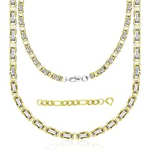 4mm/6mm/8mm/10mm Regal Byzantine Necklace for Men, Stylish and Chunky, Stainless Steel Necklace for Women - Gold Silve Black Tone, 16-36 Inches, Come with 2" Extension Chain