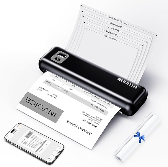Rongta Portable Printer Wireless for Travel, F82 Inkless Bluetooth Thermal Printers, Compatible with iOS, Android, Laptop, Support 8.5"x11" US Letter&A4 for Office, Home, Car (Black)