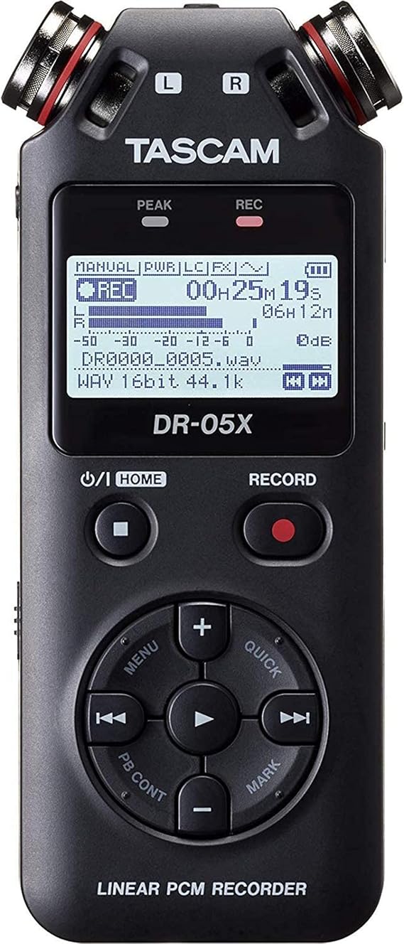 Tascam DR-05X Stereo Handheld Digital Audio Portable Recorder and USB Audio Interface, Pro Field, AV, Music, Dictation Recorder | Stereo Omnidirectional Condenser Mics, Wav and MP3 Up to 96khz/24-Bit, 2-In/2-Out USB Interface, Aa or USB Bus Power