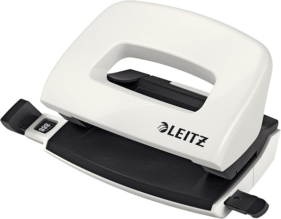 Leitz Mini Hole Punch, 10 Sheets, Guide Bar with Format Markings, Metal, WOW Range, 50601001 - Pearl White