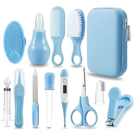 PandaEar Baby Care Set 10-Piece First Equipment for Newborns Nail Care Set with Care Set Nail File Brush Finger Toothbrush Nail Trimmer Scissors Nose Aspirator