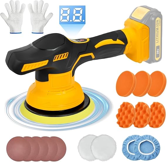Car buffers and polishers kit Cordless for Dewalt 20V Battery,buffer polisher for car detailing with 8 Variable Speed Up to 5000RPM,6 Inch car buffers and polishers for Polishing/Waxing(No battery)