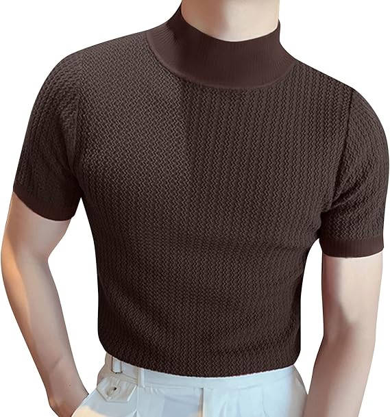 Short Sleeve Shirts for Men Basic Mock Turtleneck Regular Fit Undershirt Fall Thermal Pullover Solid Color Tops